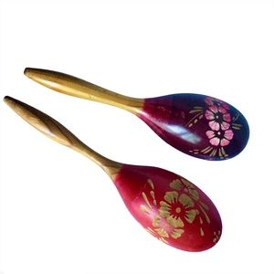 Vintage Hand Carved Wooden Mexican Maracas